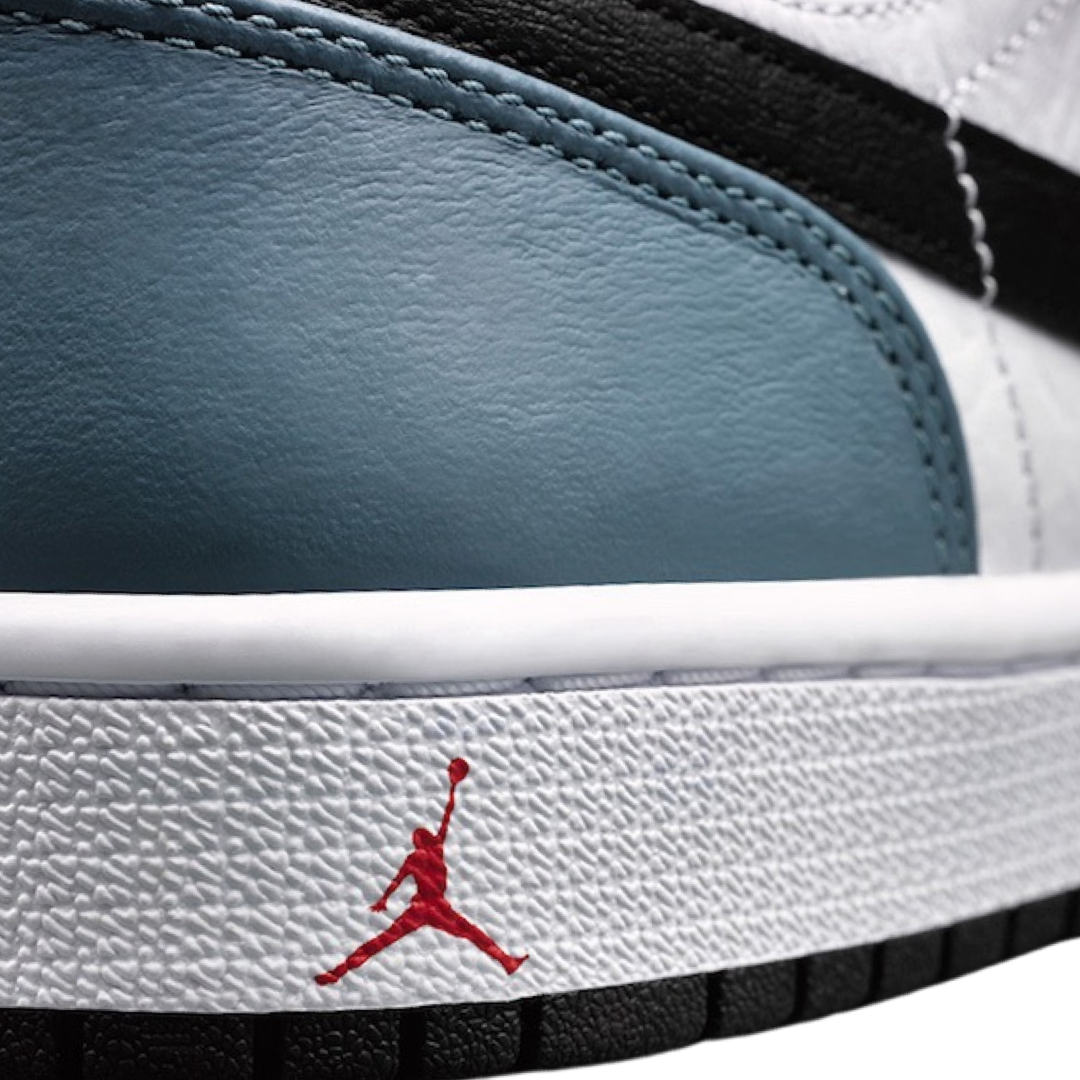 Air Jordan 1 Mid Fearless Facetasm Sneakers - White/Black/Celestial Teal/Dark Obsidian Basketball Shoes for Men | Streetwear Fashion & Casual Wear
