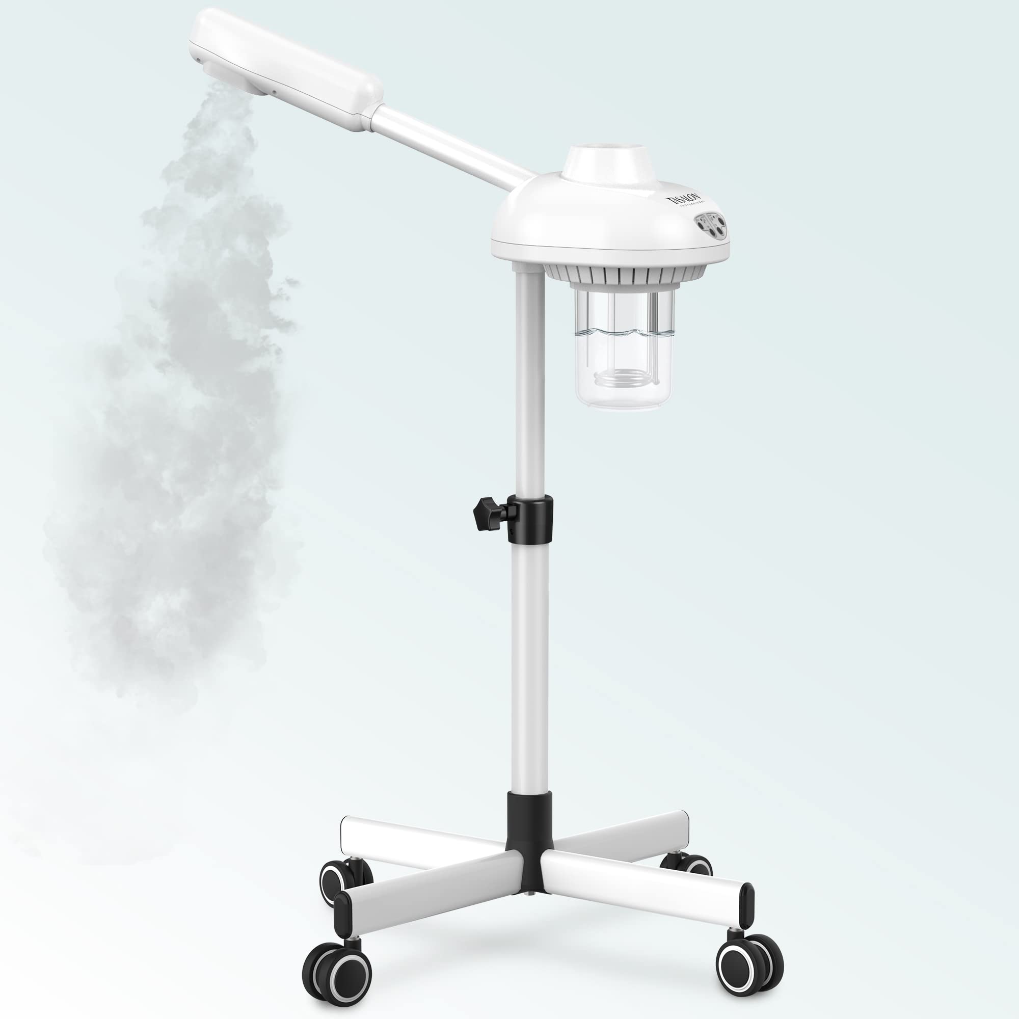 Professional Facial Steamer on Wheels with Ozone - Portable Hot Mist Steamer for Estheticians, Salon & Spa Skin Care - White | Perfect for Facial Treatments, Deep Cleansing & Relaxation Therapy