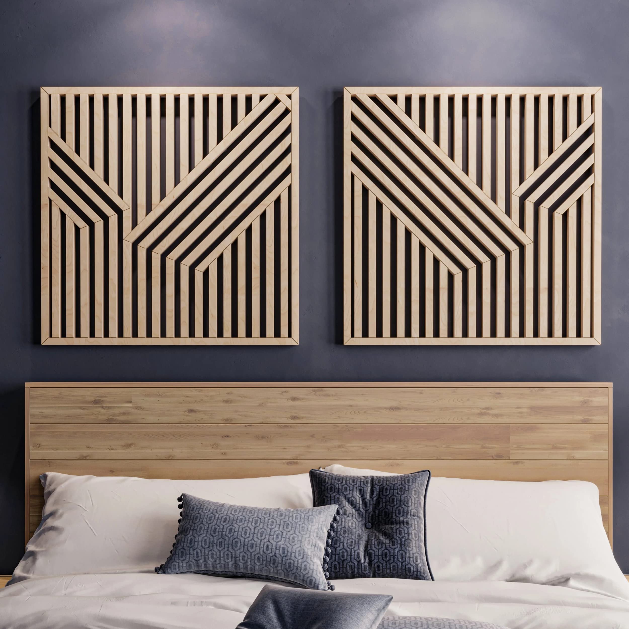 Modern Abstract Wood Wall Art Set of 2 - Geometric Wooden Wall Decor Panels for Living Room, Bedroom & Office - 22