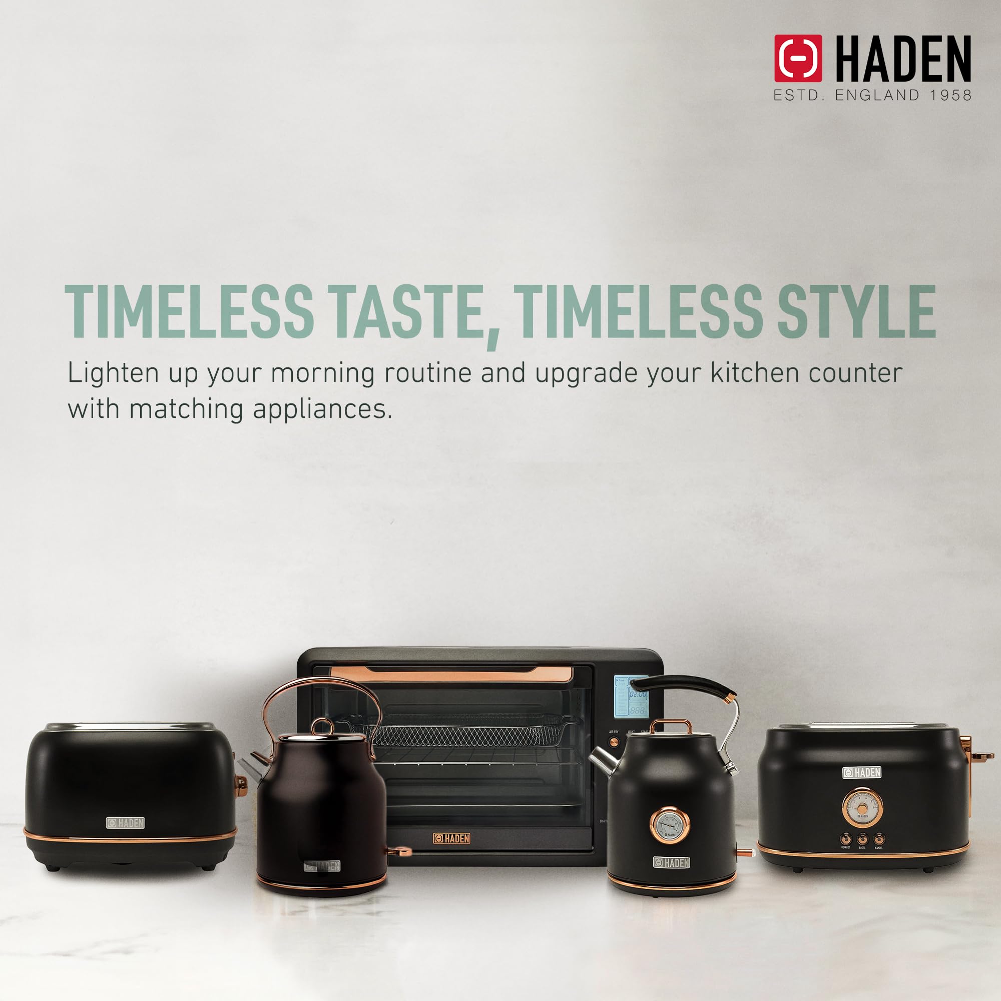 Haden 6-Slice Toaster Oven with Air Fryer Combo - Black/Copper Countertop Appliance for Kitchen | Perfect for Baking, Toasting & Air Frying at Home