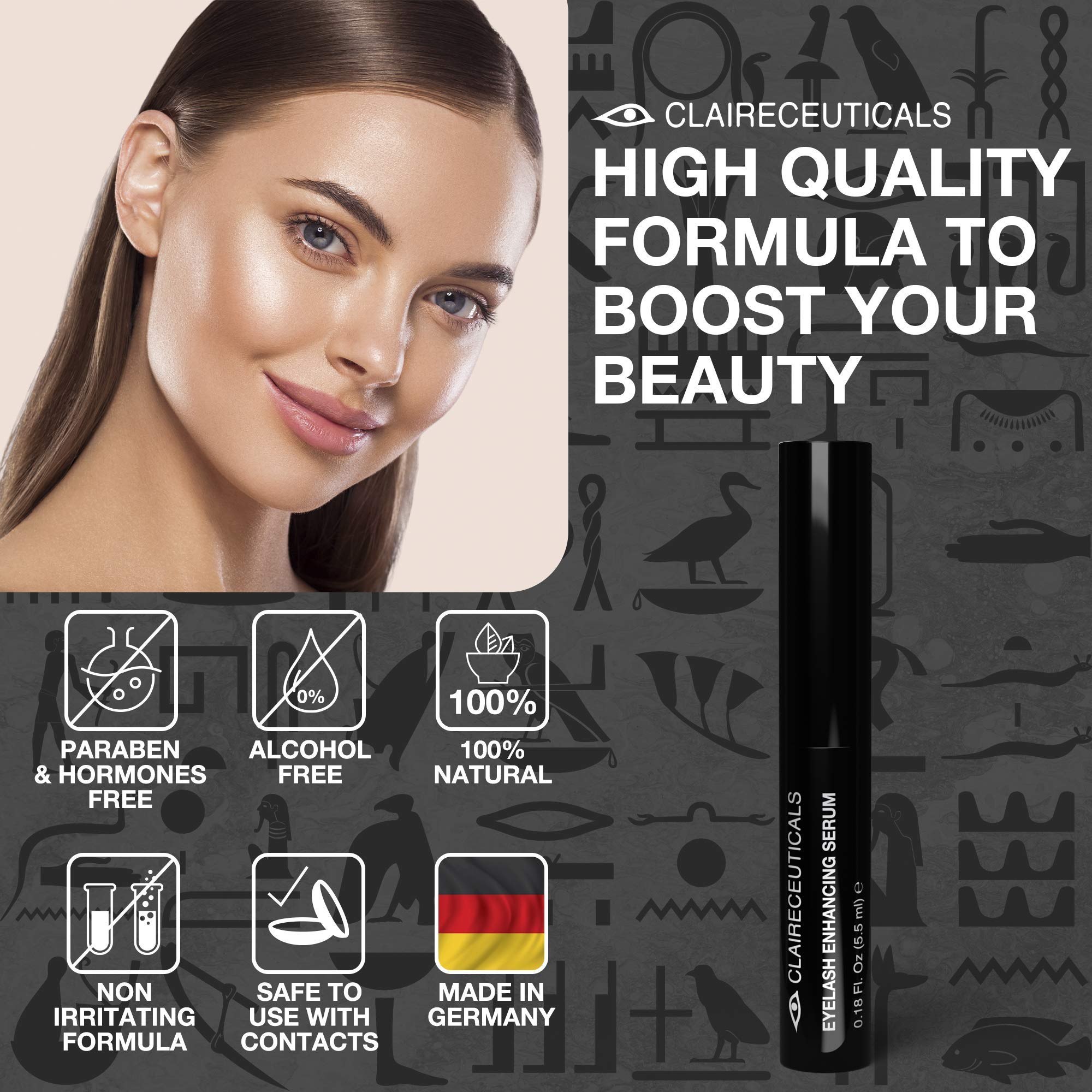 CLAIRECEUTICALS Eyelash & Brow Growth Serum - Natural Lash Enhancer for Longer, Thicker Eyelashes & Fuller Eyebrows - 5.5ml Conditioning Treatment for Salon-Quality Results at Home | Perfect for Daily Use, Special Occasions & Enhancing Natural Beauty