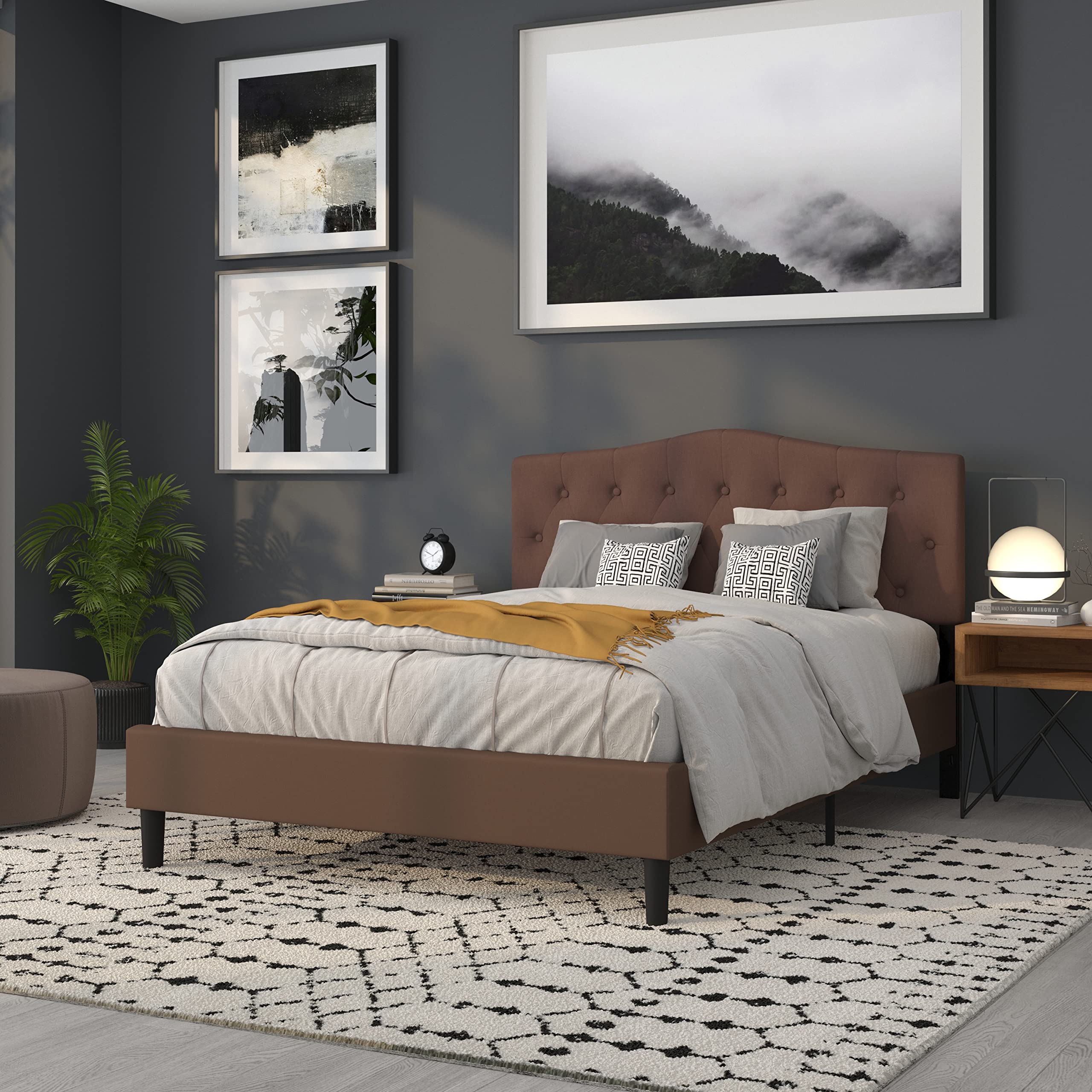 Flash Furniture Cambridge Tufted Upholstered Queen Size Headboard in Camel Fabric - Luxurious Bedroom Upgrade for Master Suite or Guest Room Decor