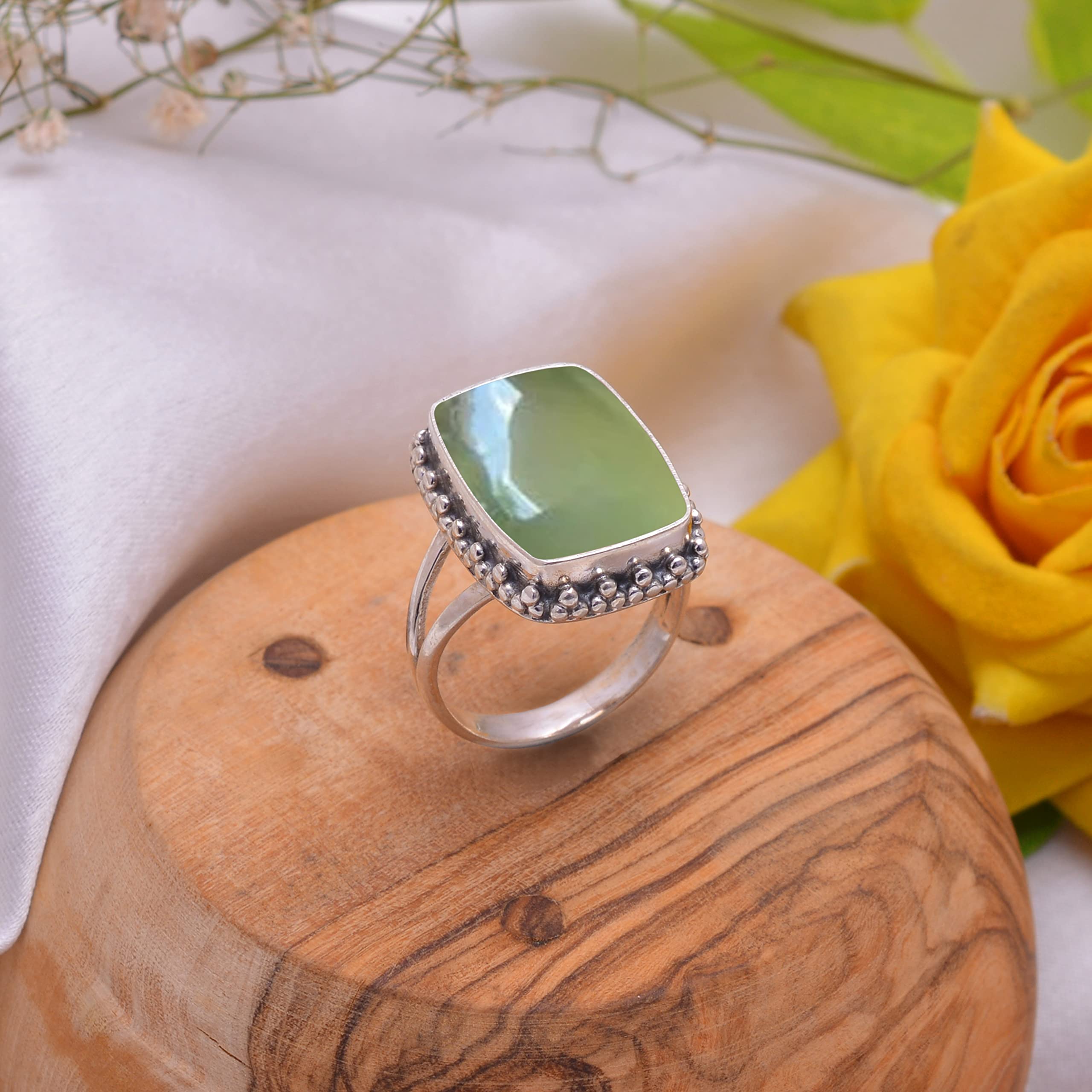 Veracity Jewelry 925 Sterling Silver Prehnite Ring for Women - Handmade Green Gemstone Designer Ring (VSR-763) - Perfect for Weddings, Parties & Everyday Elegance