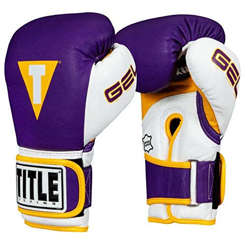 Title Boxing Gel World V2T Bag Gloves - Purple/White/Gold - X-Large Training Gloves for Punching Bags, Heavy Bag Workouts & Boxing Training