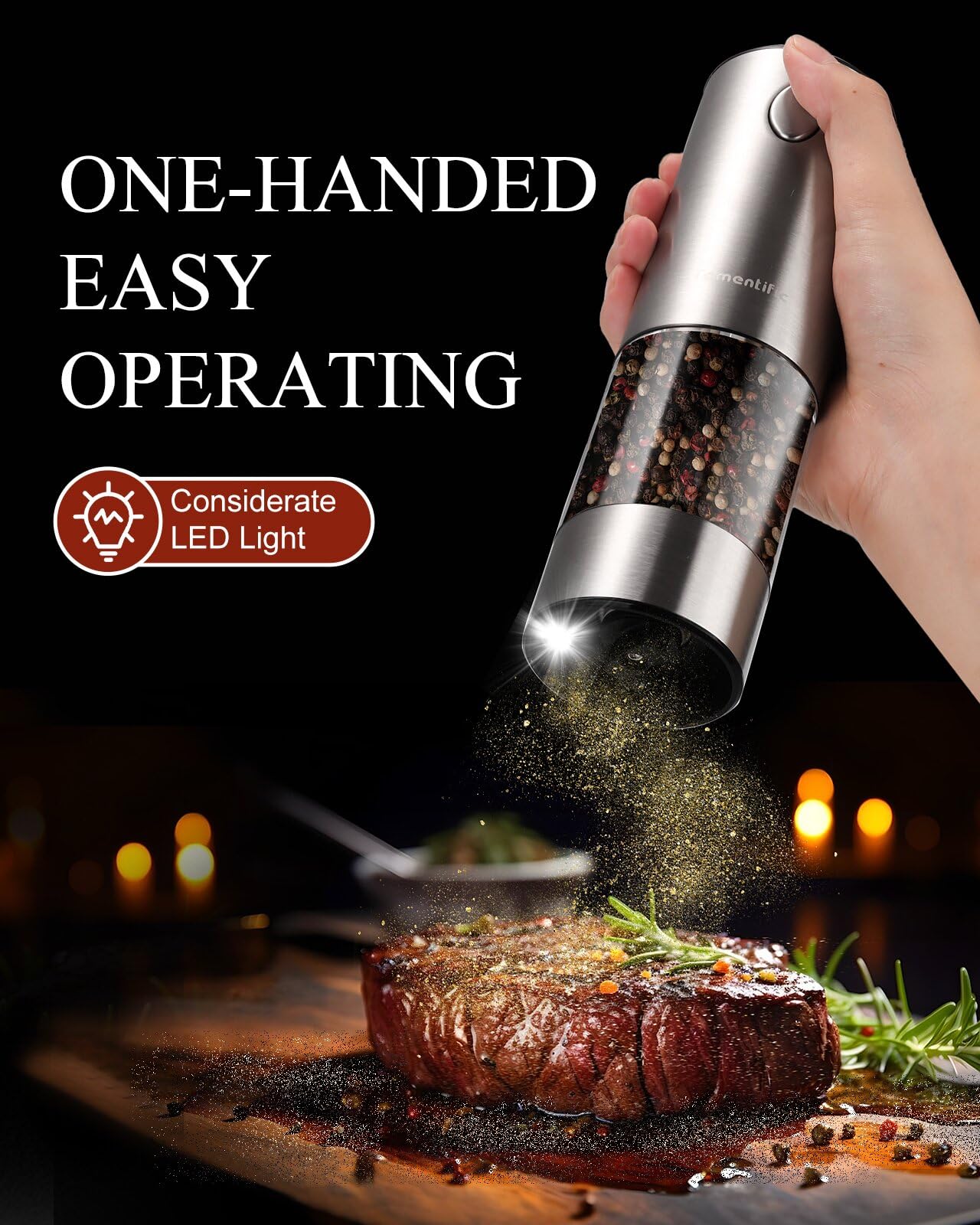Upgraded Electric Salt and Pepper Grinder Set - Large Capacity Automatic Mills with Adjustable Coarseness, LED Light & Dual Charging Station - Stainless Steel Kitchen Gadget for Cooking, Dining & Home Use
