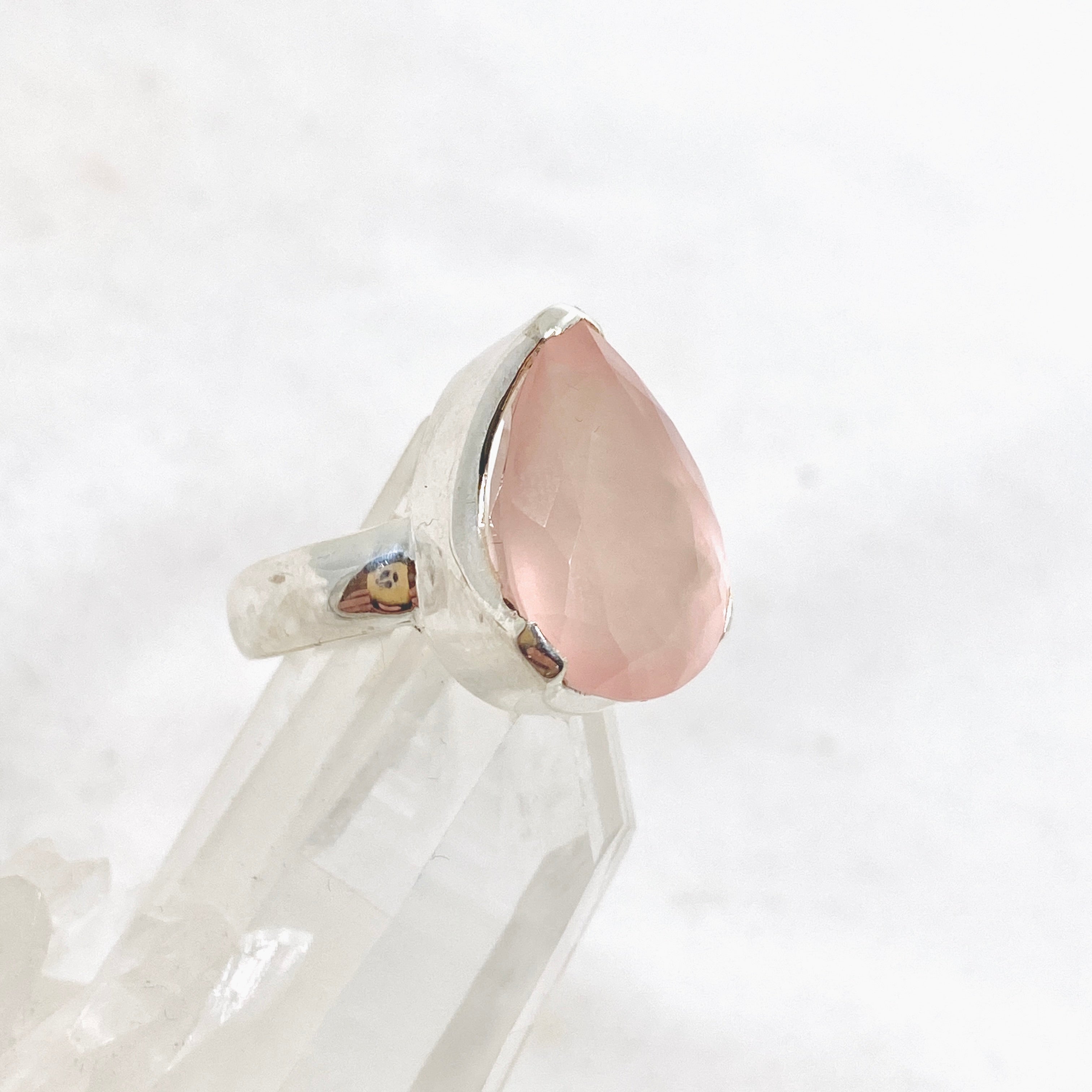 Rose Quartz Teardrop Faceted Ring - Size 7 - KRGJ3322 - Elegant Jewelry for Women, Wedding Gift, Spiritual Healing & Everyday Wear