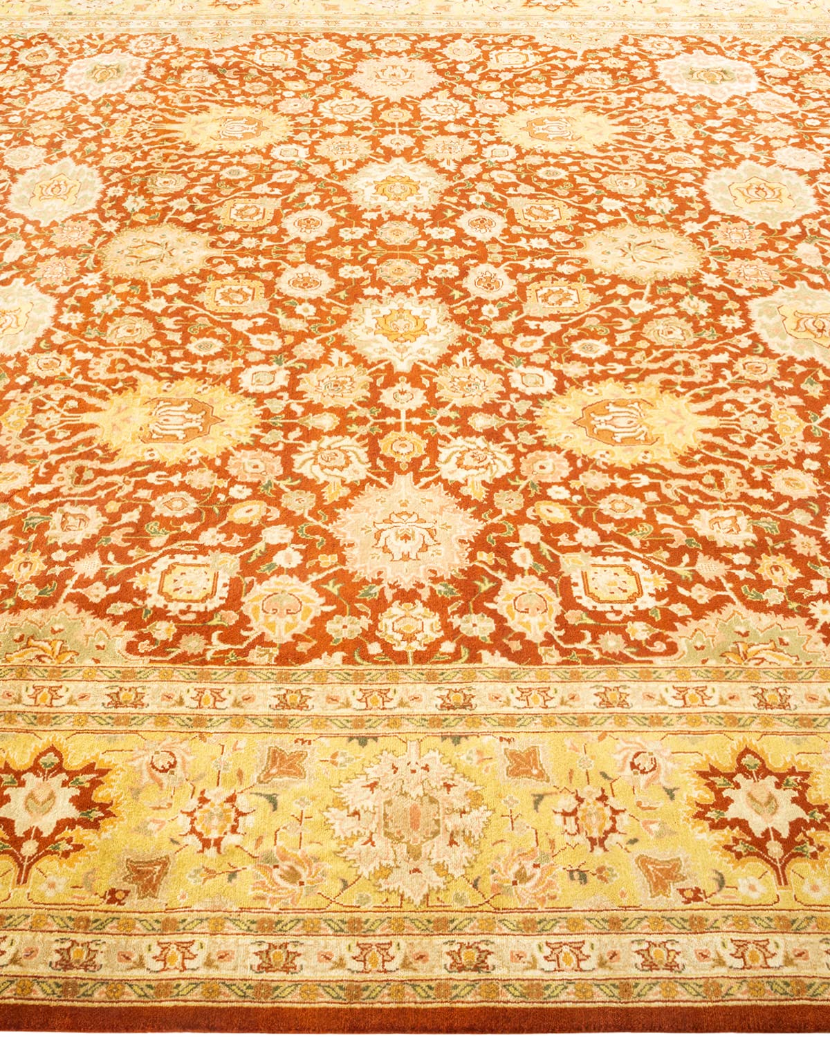 Handmade Wool Oriental Mogul Orange 8x10 Area Rug - Traditional Hand-Knotted One-of-a-Kind Solo Rugs for Living Room, Bedroom & Dining Room Decor