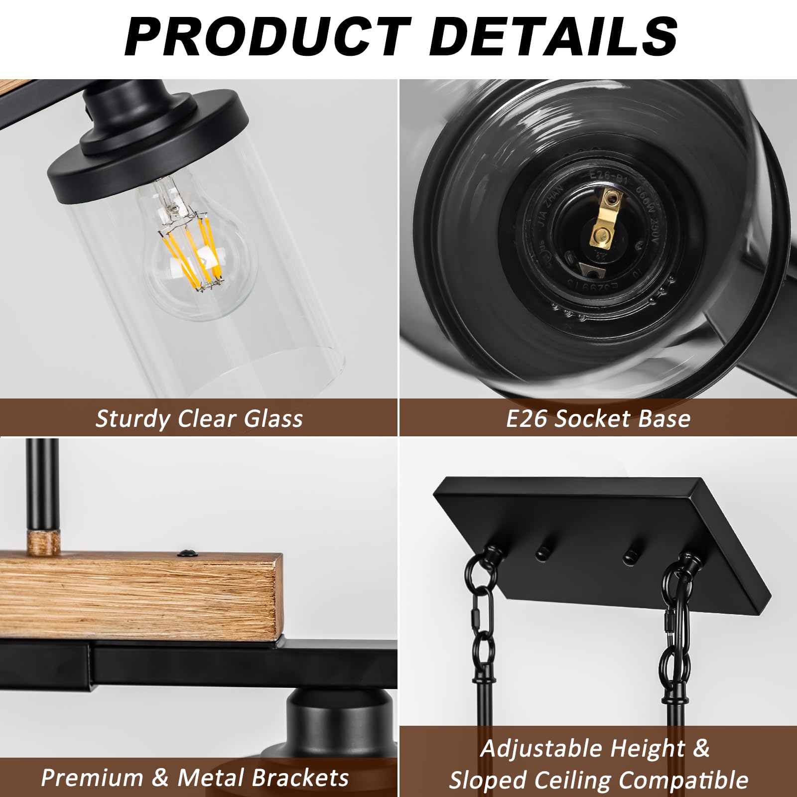 5-Light Farmhouse Kitchen Island Pendant Lighting - Adjustable Height Modern Black Chandelier for Dining Room, Table & Sloped Ceiling | Perfect for Rustic Kitchens, Open Concept Dining Areas & Farmhouse-Style Homes