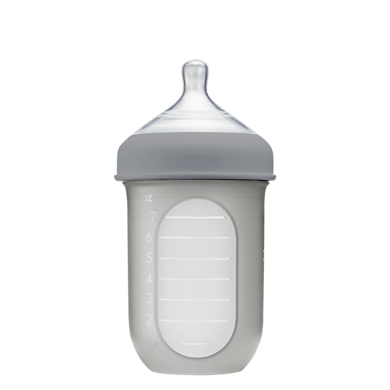 Boon Nursh 8oz Silicone Baby Bottle - Light Grey | Soft, Collapsible, Easy to Clean | Perfect for Travel, Daycare & On-the-Go Feeding