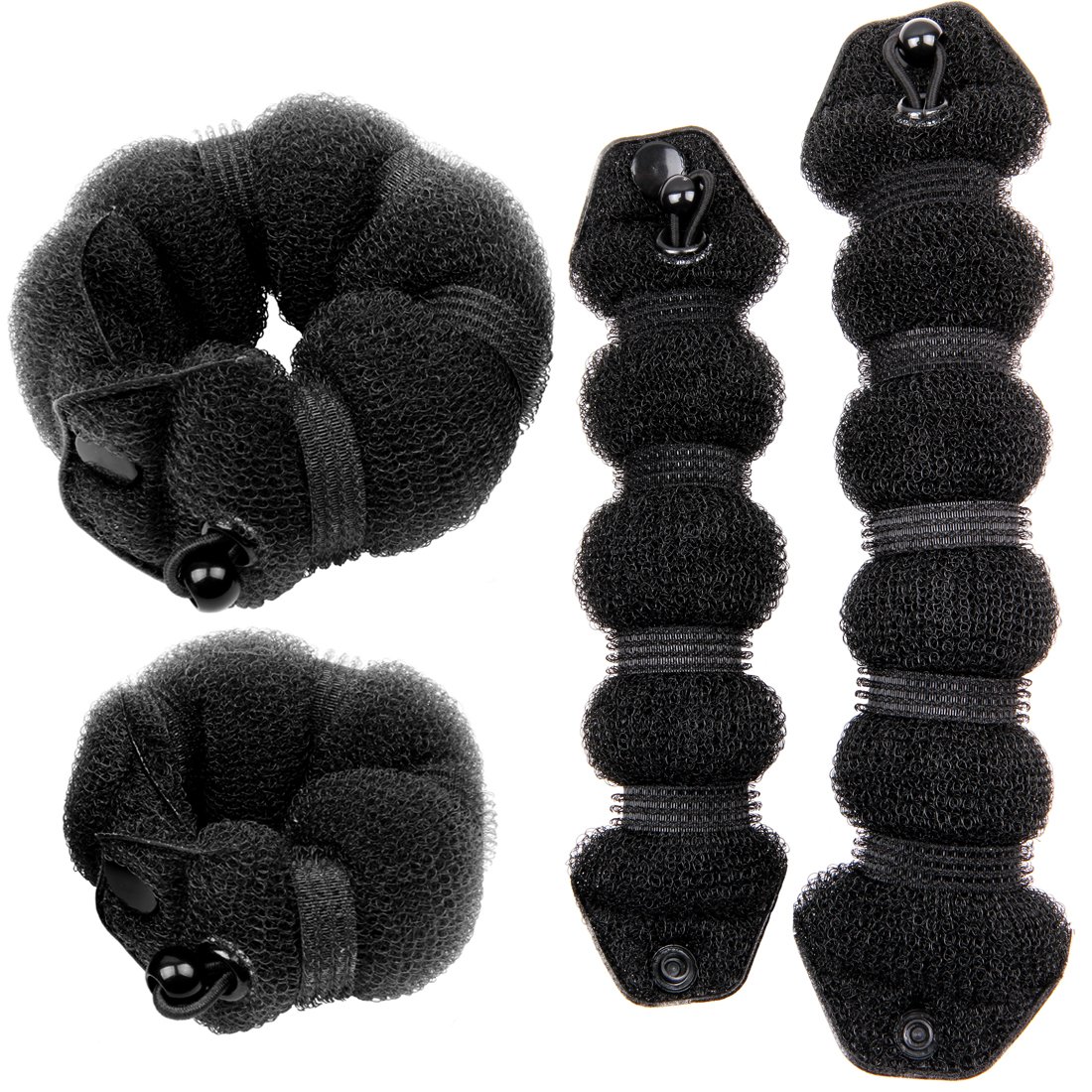 2-Piece Black Doughnut Hair Bun Maker & Curler Set - Small & Large Sizes for Perfect Updos & Curls - Great for Parties, Weddings, and Everyday Hairstyling