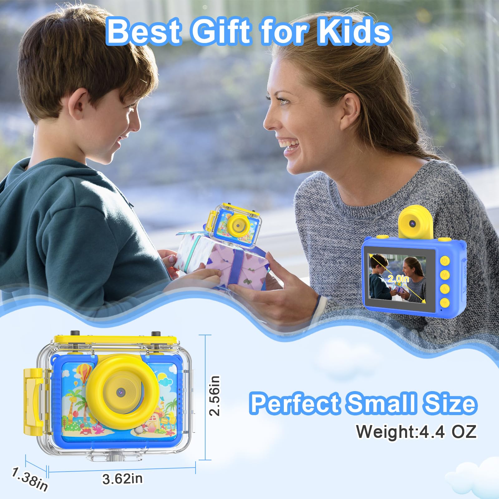 PROGRACE Kids Waterproof Digital Camera - 2024 Upgraded Underwater Action Camera with 32GB SD Card | Best Birthday Gift for Girls & Boys Ages 4-12 | Perfect for Pool, Beach, Snorkeling & Outdoor Adventures (Deep Blue)