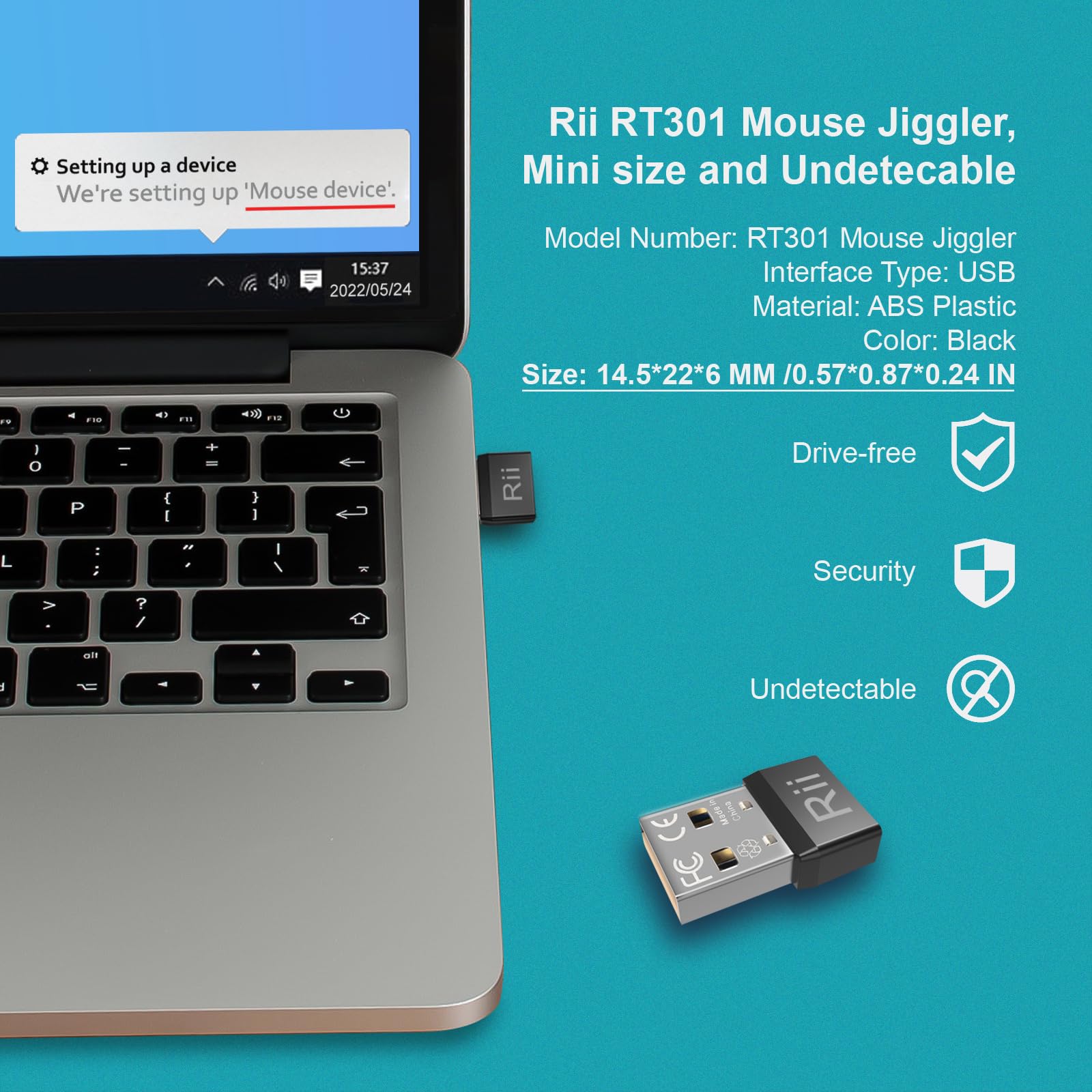 Rii Mouse Jiggler - Undetectable Automatic USB Mouse Mover for PC & Laptop - Simulate Mouse Movement to Prevent Sleep Mode - Plug & Play (2-Pack) - Perfect for Remote Work, Online Meetings & System Updates