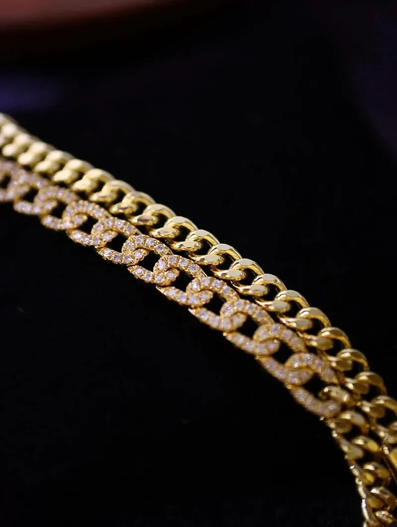 18K Yellow Gold Diamond Bracelet for Women - Real Natural Diamonds, Fashion Chain Design, INS Style Jewelry - Perfect for Parties, Weddings, and Special Occasions