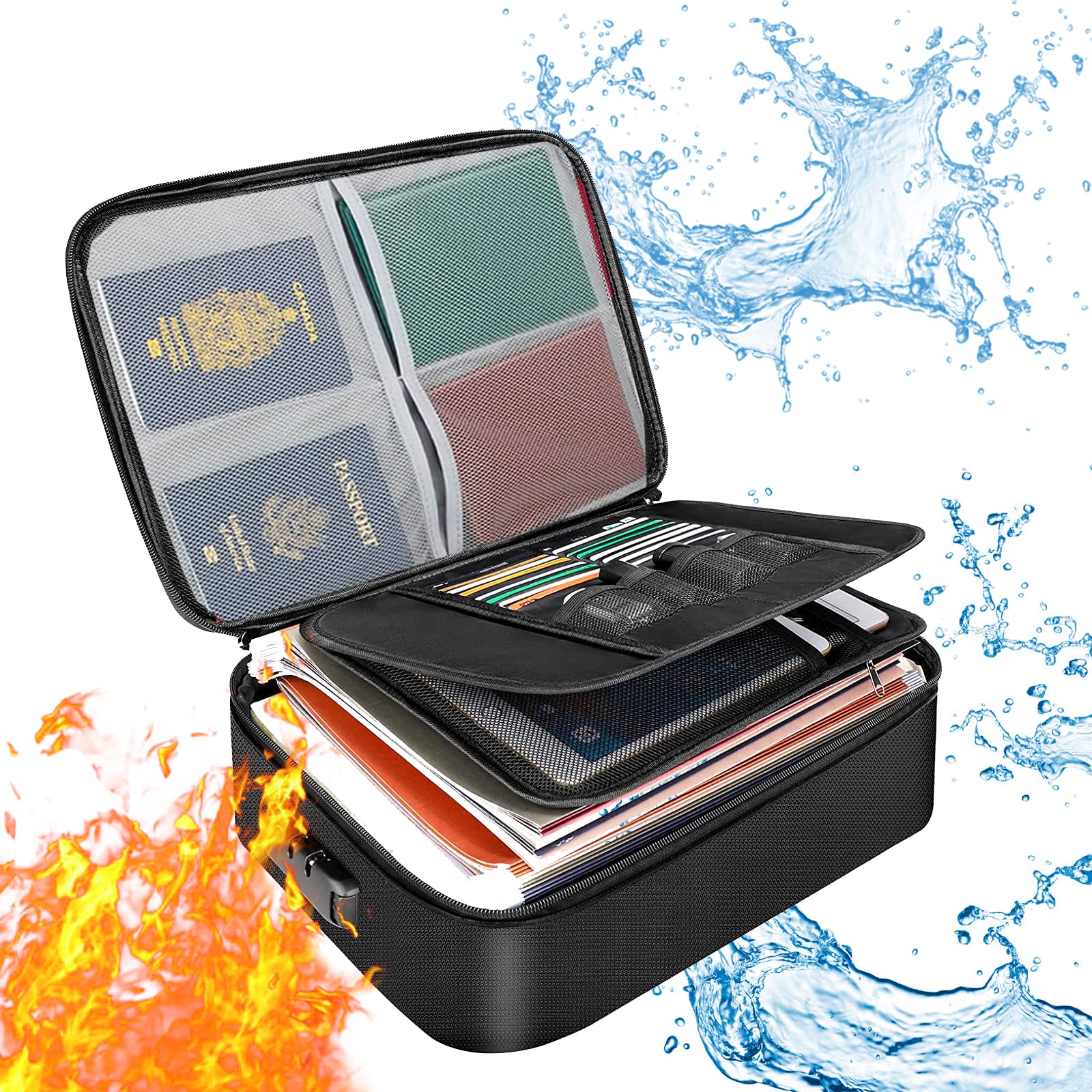 Fireproof Document Bag with Lock - 3-Layer Waterproof Safe Organizer for Money, Papers & Laptop - Home & Travel Document Storage - Perfect for Emergency Preparedness & Office Organization