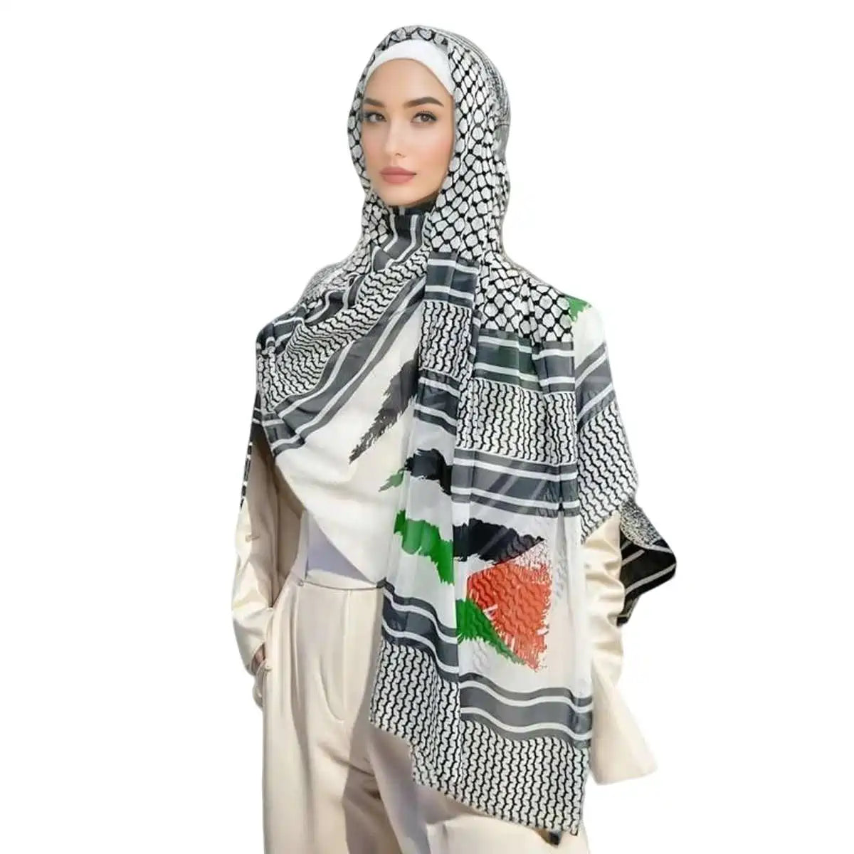 Urgarment Women's Keffiyeh Palestine Hijab Scarf - Lightweight Chiffon Kuffiyeh with 20 Color Options - Perfect for Everyday Wear, Cultural Events & Modest Fashion