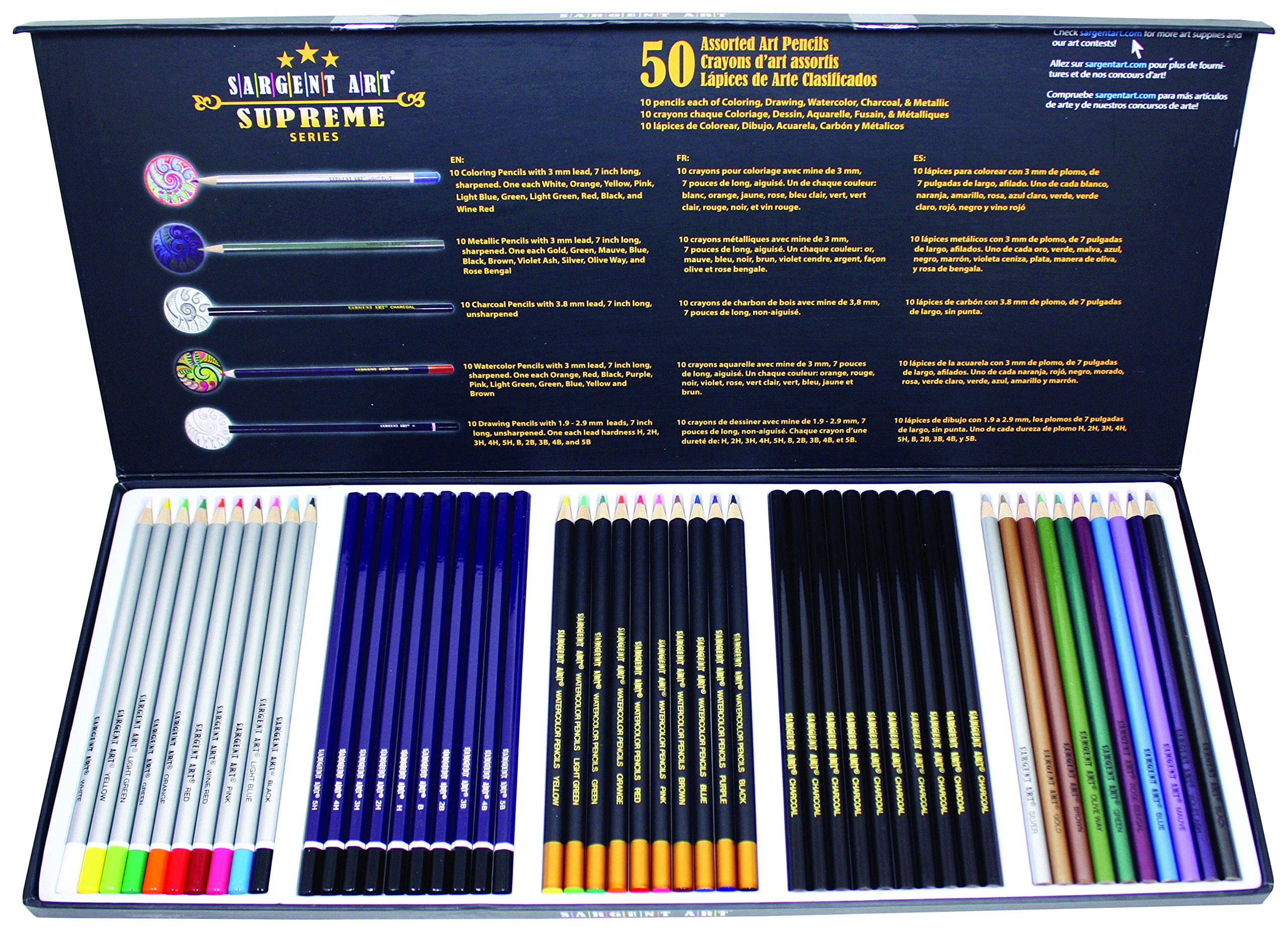 Premium Sargent Art 22-7295 Supreme 100-Piece Artist Pencil Set - Professional Colored Pencils, Watercolor Pencils, Sketching Pencils, Charcoal & Metallic Pencils for Drawing, Shading & Mixed Media Art - Perfect for Artists, Students & DIY Craft Projects