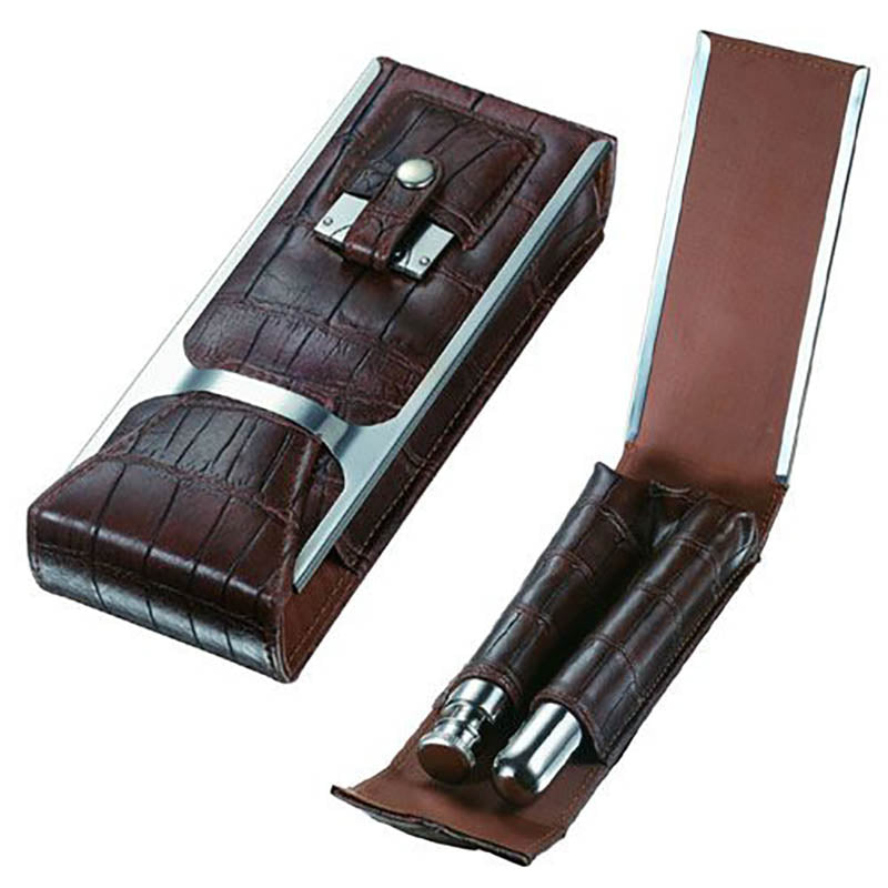 Premium Alton Leather Travel Set - Cigar Cutter & Flask Gift Box for Men | Perfect for Outdoor Adventures, Business Trips & Luxury Gifts