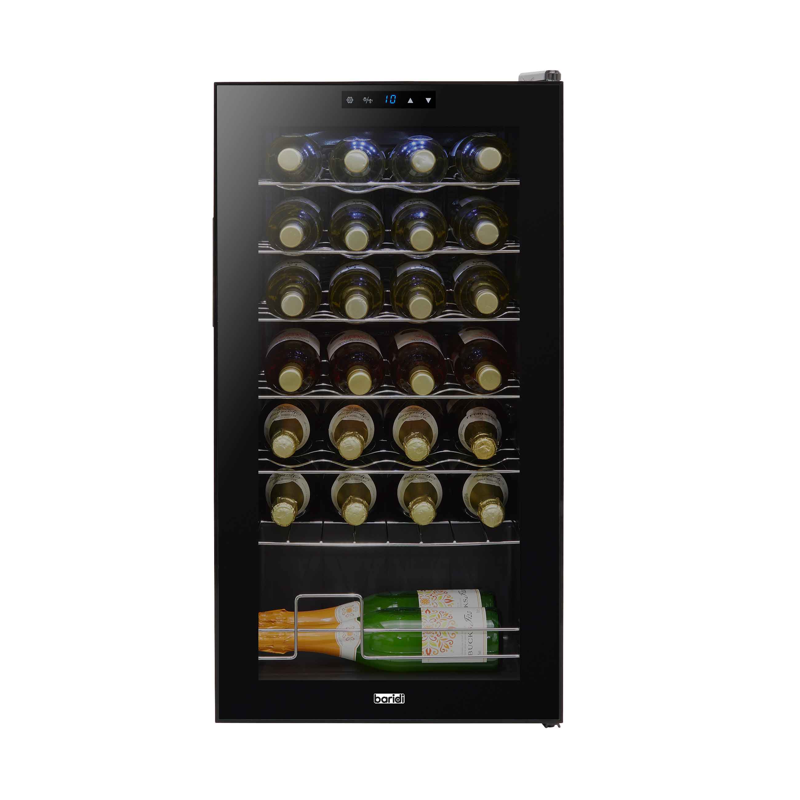 Baridi 28 Bottle Wine Cooler Refrigerator - Digital Touch Screen Control, LED Interior Lighting, Black - Perfect for Home, Office, or Restaurant Wine Storage