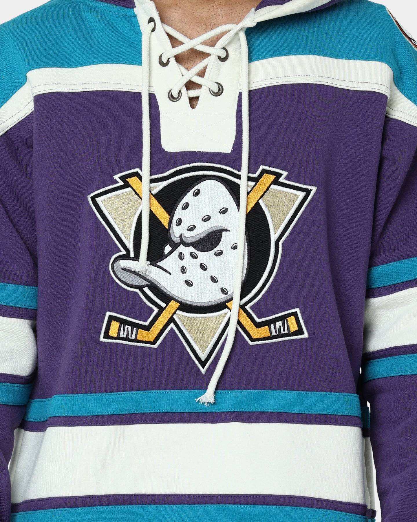 47 Brand Anaheim Ducks Lacer Hoodie - Purple & Sharks Teal Color - Men's NHL Hockey Pullover Sweatshirt for Game Day & Casual Wear