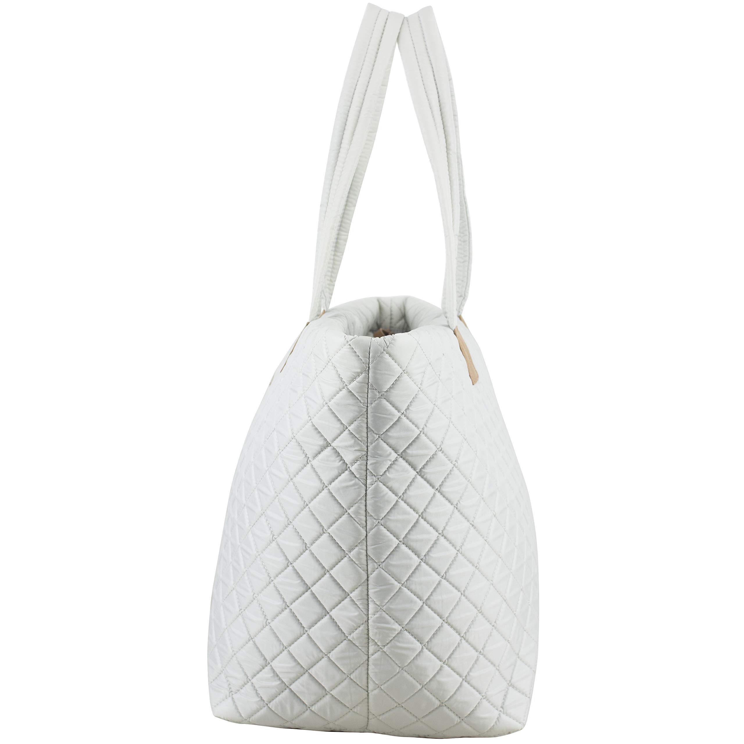 BODHI Quilted Soft Luxe Large Tote Bag for Women - Stylish Travel Shoulder Bag with Top Handle, Perfect for Gym, Work & Daily Use in Elegant Fog Gray | Ideal for Office Commute, Shopping & Weekend Getaways