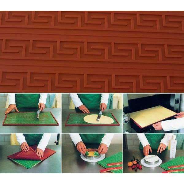 Premium Silikomart™ Silicone Relief Decor Mat - Large Greek Key Design for Cake, Chocolate & Fondant Decorating - Perfect for Baking, Candy Making & Pastry Arts