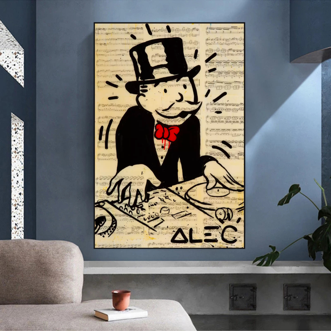 Alec Monopoly DJ Icon Art Canvas Print - Money Man Series | Pop Art Wall Decor for Home, Office & Music Studio
