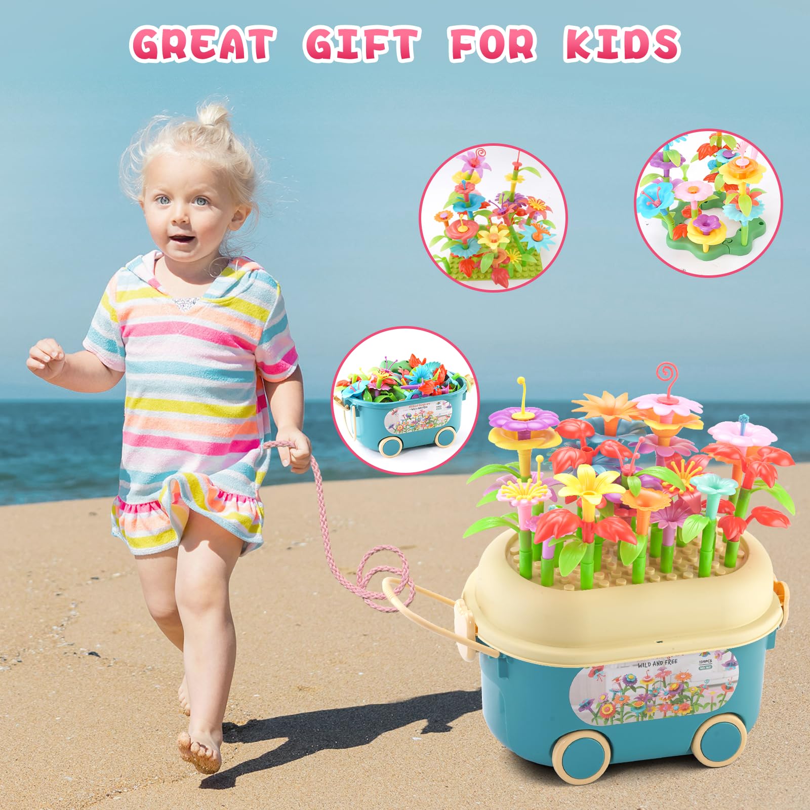 Eaciilee Flower Garden Building Blocks Toy Set - 139 PCS STEM Educational Stacking Toys with Storage Box for Toddlers Age 3-6, Perfect Preschool Learning Activity & Birthday Gift for Girls | Creative Garden Play for Indoor & Outdoor Fun