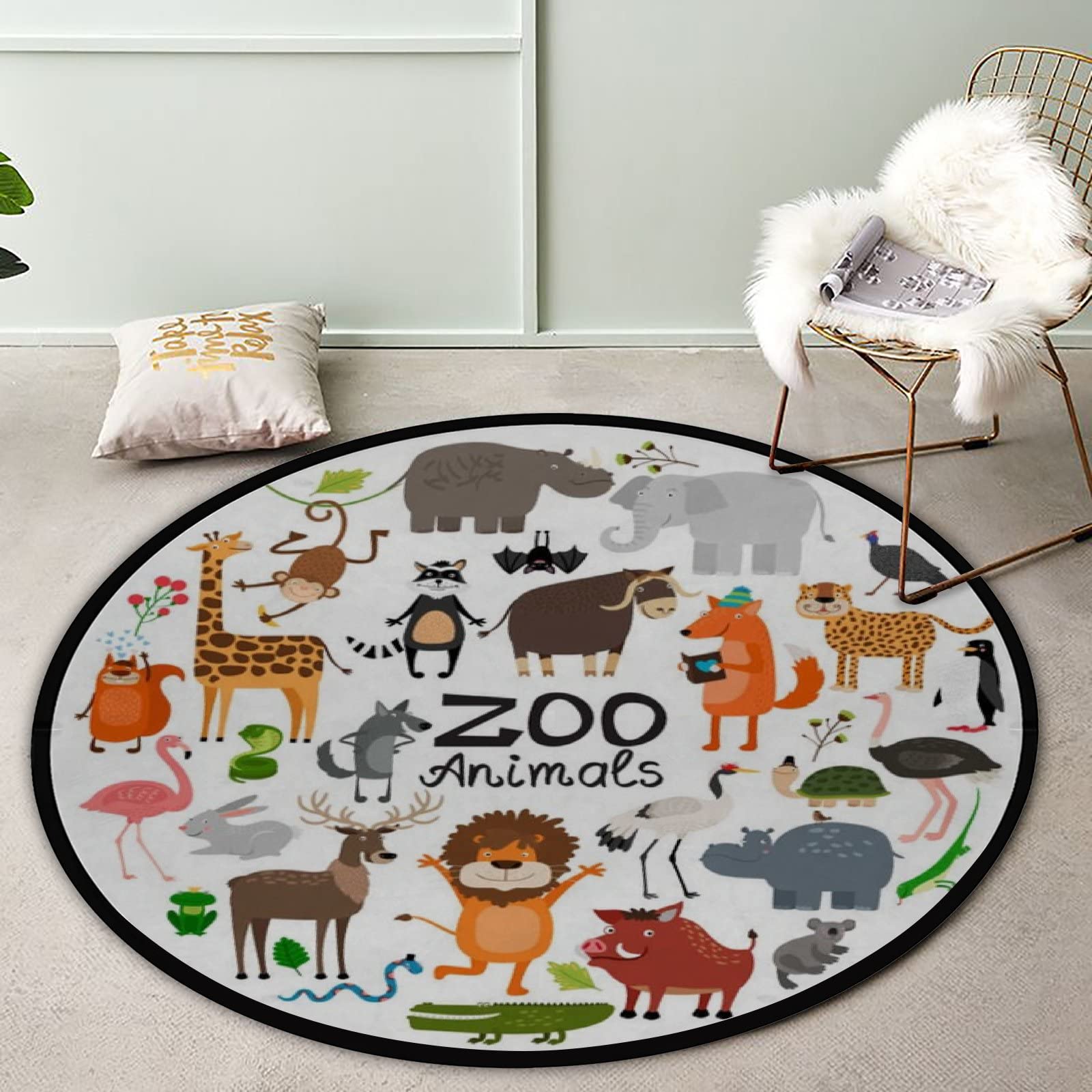 Vantaso 5ft Round Kids Play Rug - Soft Non-Skid Foam Floor Mat with Cute Animal Designs (Giraffe & Lion) for Nursery, Children's Room & Play Areas - Perfect for Crawling, Learning & Safe Playtime