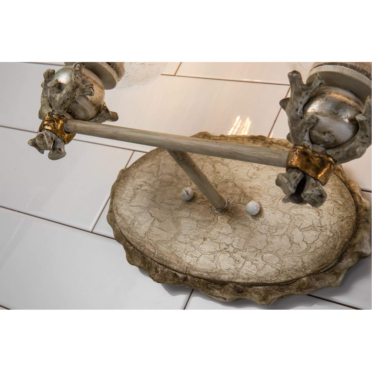 Lucas McKearn Trellis 2-Light Metal Bathroom Vanity Light in Neutral Cream/Silver - Modern Fixture for Bathroom, Powder Room, and Dressing Area Lighting