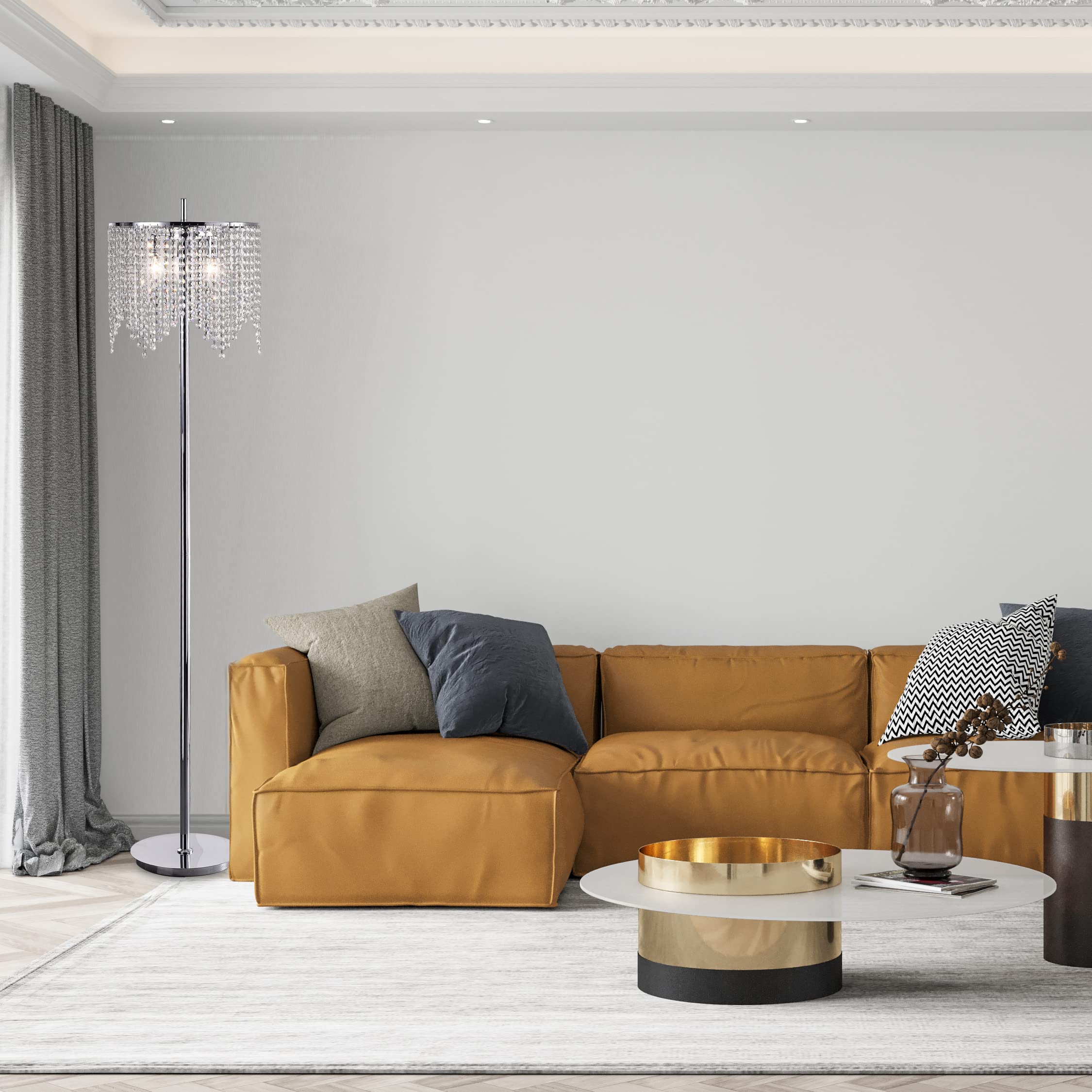 Edvivi Marya 3-Light Crystal Floor Lamp - Mid Century Modern Standing Lamp with Chrome Finish for Living Room & Bedroom - Elegant Tall Floor Light for Home Decor, Reading Nook & Lounge Areas