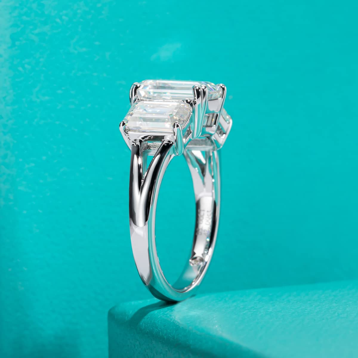 AnuClub 3 Stone Moissanite Engagement Ring for Women - D Color VVS1 Round/Emerald/Marquise Cut, 925 Sterling Silver Wedding, Anniversary & Promise Ring - Perfect for Proposals, Bridal Jewelry & Special Occasions