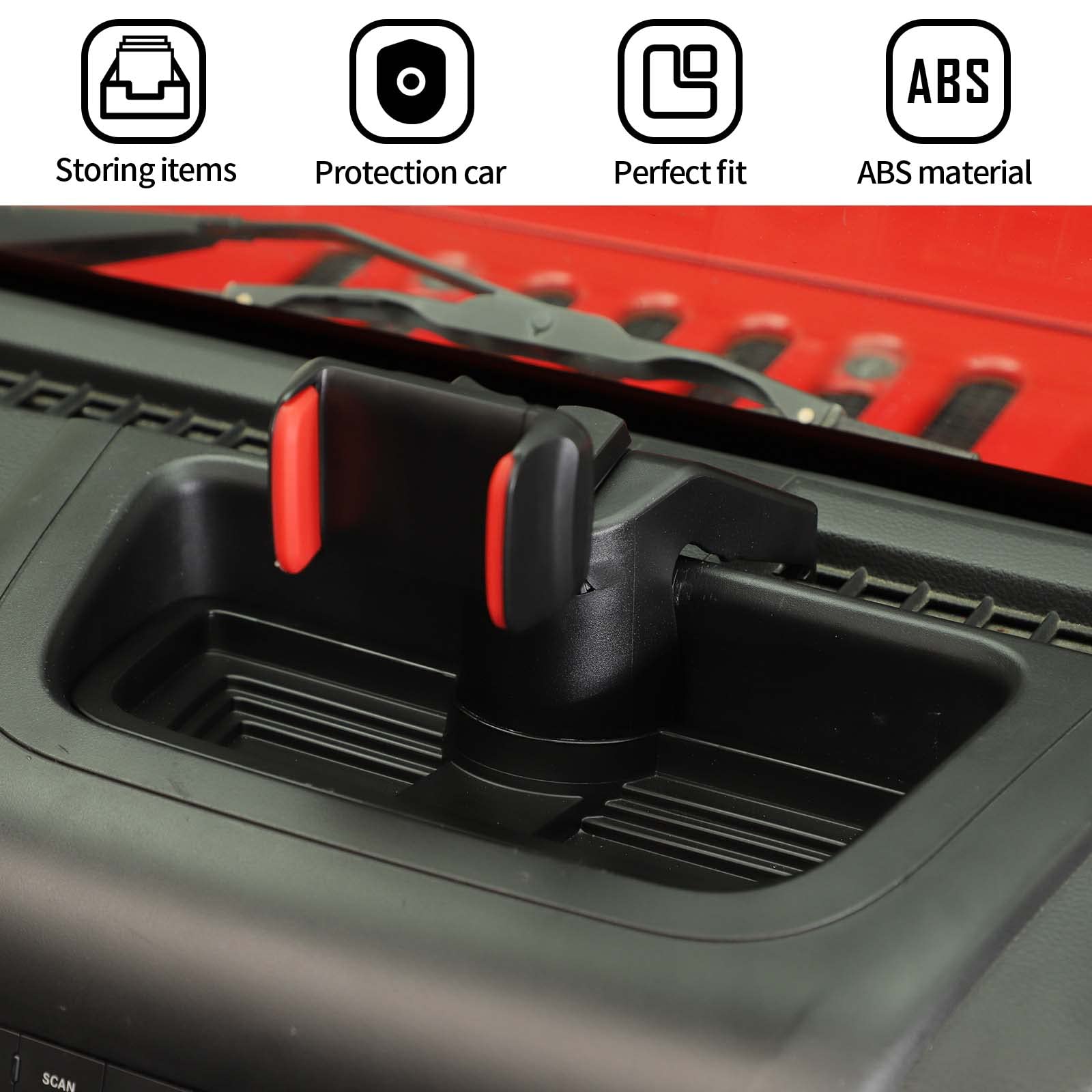 Upgraded Black Voodonala Jeep JK Phone Holder with Storage - Universal Dash Mount for 2011-2018 Jeep Wrangler JK/JKU - Perfect for Off-Roading & Daily Commutes