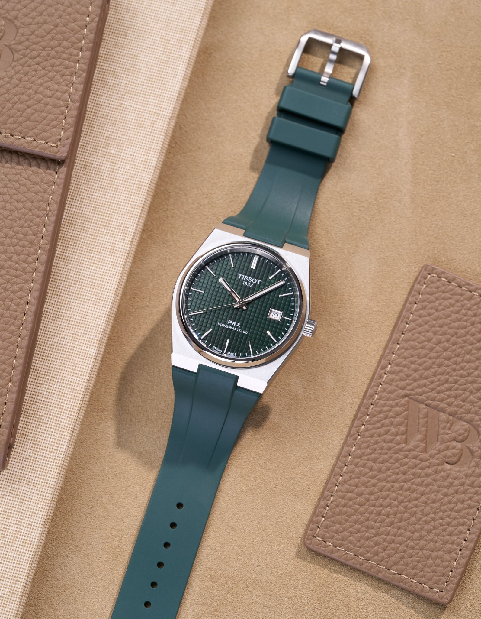 Premium FKM Rubber Strap for Tissot PRX Powermatic 80 Watch - 40mm Green Replacement Band - Durable & Comfortable for Sports, Outdoor & Everyday Wear