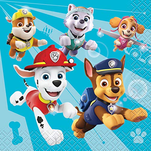 Paw Patrol Birthday Party Supplies Decorations Kit - 16 Dessert Plates, 16 Napkins, 1 Table Cover & 1 Dino Sticker Sheet - Perfect for Kids' Themed Parties, Baby Showers & Birthday Celebrations