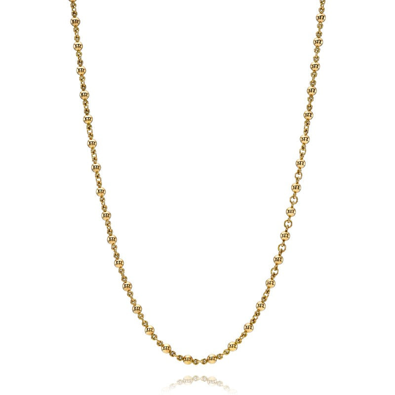 18K Yellow Gold Single Stone Mini Rosary Chain Necklace - Elegant Religious Jewelry for Women, Perfect for Daily Wear, Gifts & Special Occasions