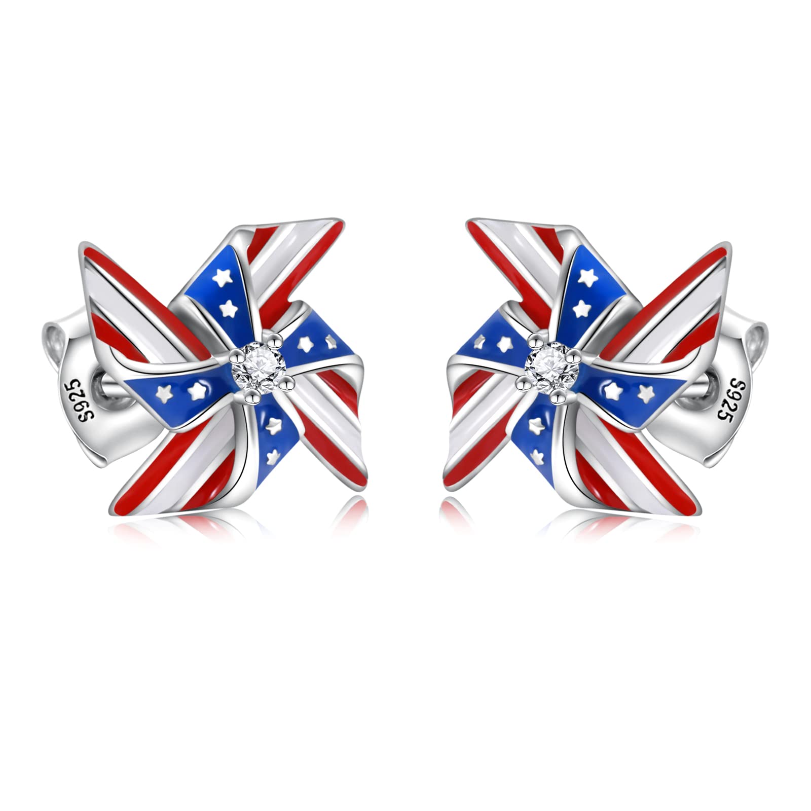 Patriotic Silver American Flag Earrings - USA Star Stud Hoop Jewelry for Women, Veterans | Perfect for 4th of July, Independence Day, Memorial Day & Patriotic Events