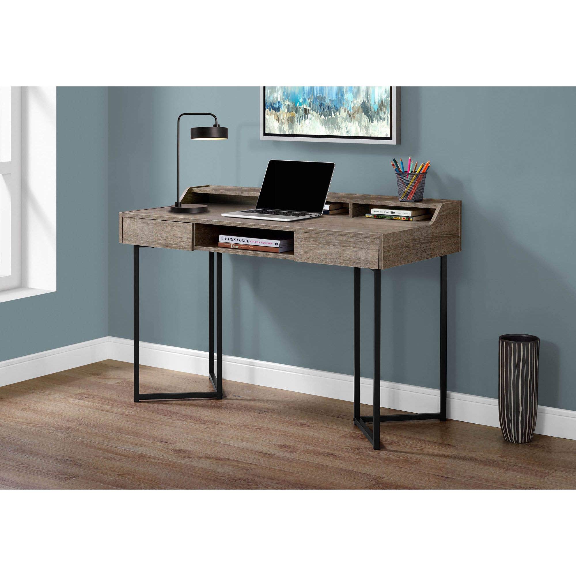 Offex 48 Inch Modern L-Shaped Computer Desk with 2 Storage Drawers - Dark Taupe & Black Finish for Home Office, Gaming & Workspace Setup