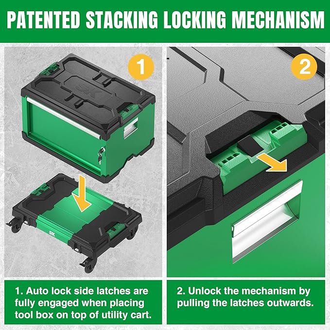 Modular Stackable Storage Tool Box - 3 Drawer Steel Tool Organizer for Garage, Workshop & Home DIY Projects | Heavy Duty Metal Tool Chest for Tools, Hardware & Accessories