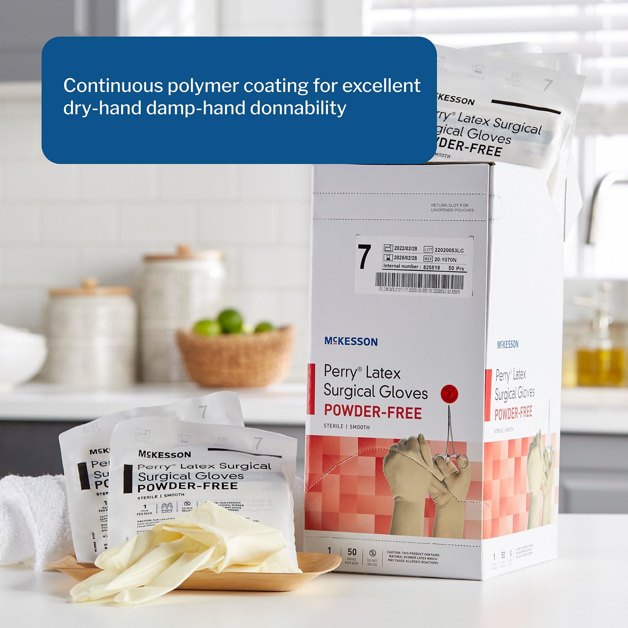 McKesson Perry Latex Surgical Gloves [200 Pairs] - Sterile, Disposable, Powder-Free, Professional Medical Exam Gloves for Healthcare & Dental Use - Size 7.0, Cream - Ideal for Hospitals, Clinics & First Aid Kits
