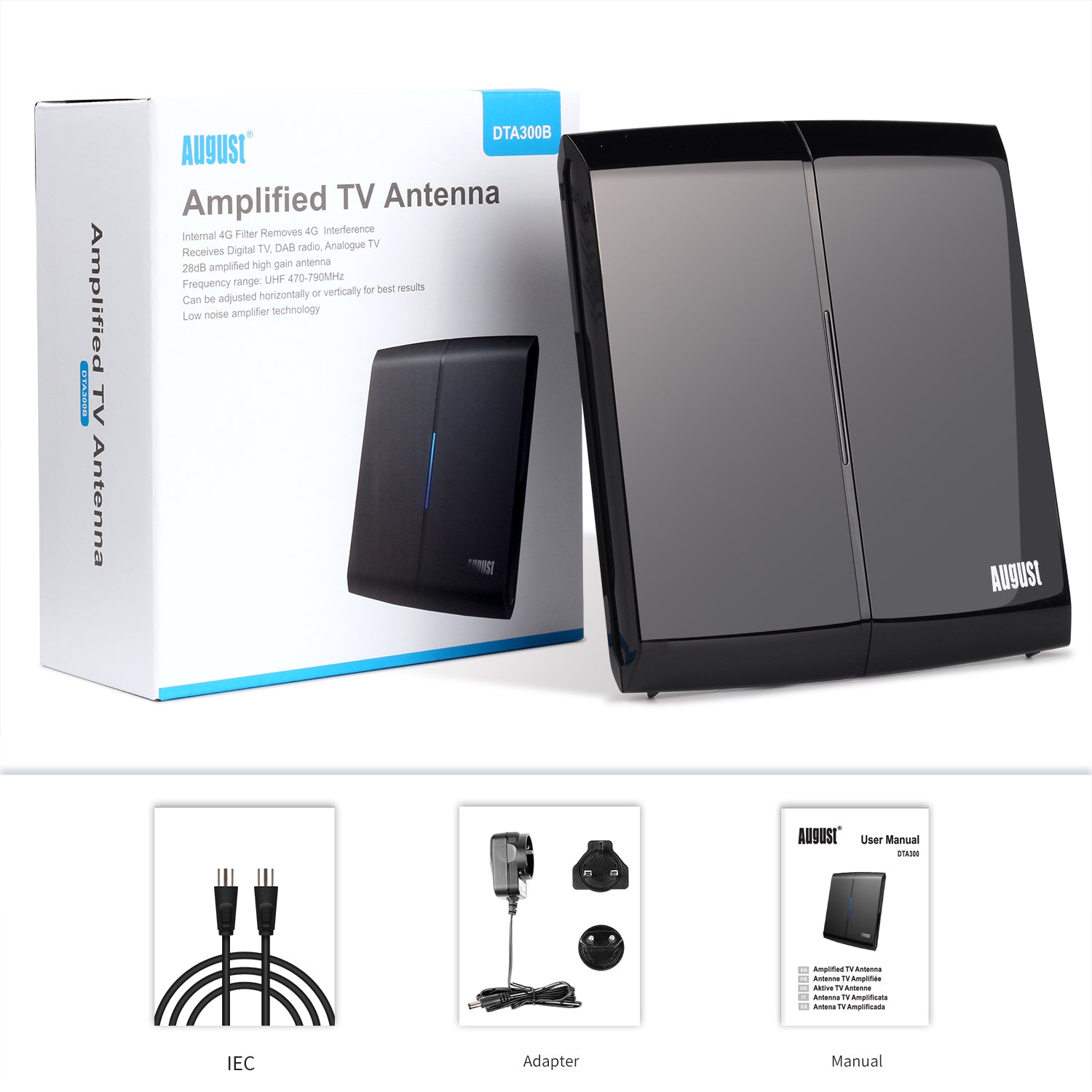 August DTA300 High Gain Amplified Indoor TV Antenna - Lightweight Directional Flat HDTV Antenna for Clear Digital Reception (Refurbished) | Perfect for Apartments, RVs & Home Theater Systems