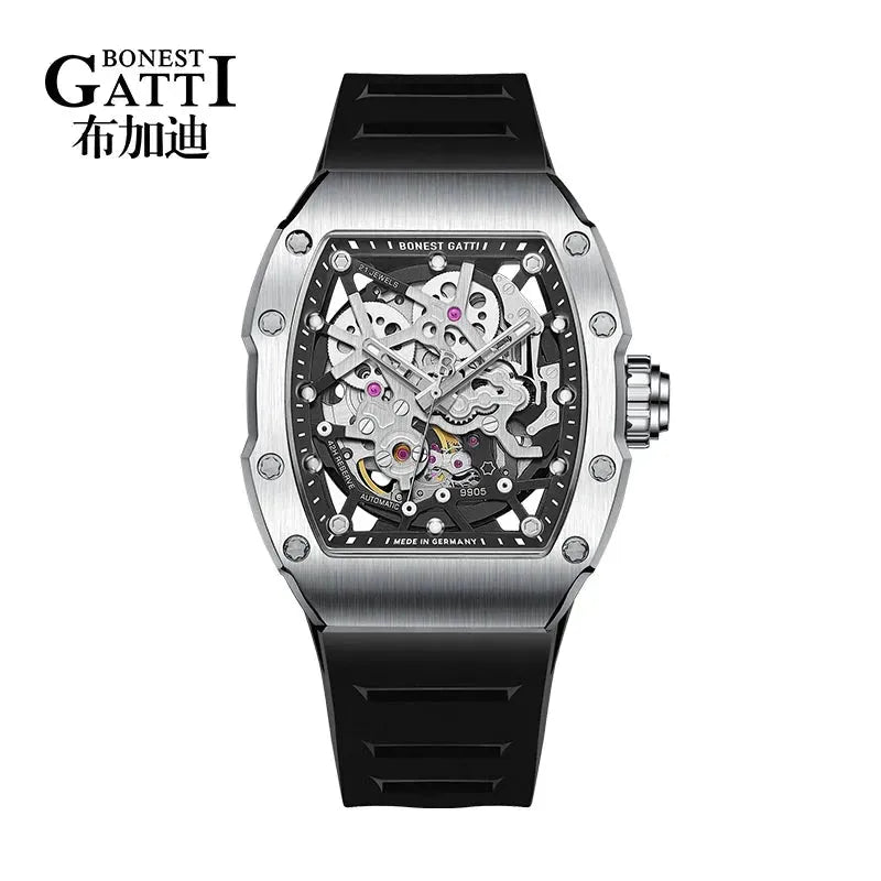BONEST GATTI Phantom Series Skeleton Automatic Watch for Men - Luxury Mechanical Waterproof Wristwatch with Transparent Dial - Perfect for Business, Formal Events & Gift Giving