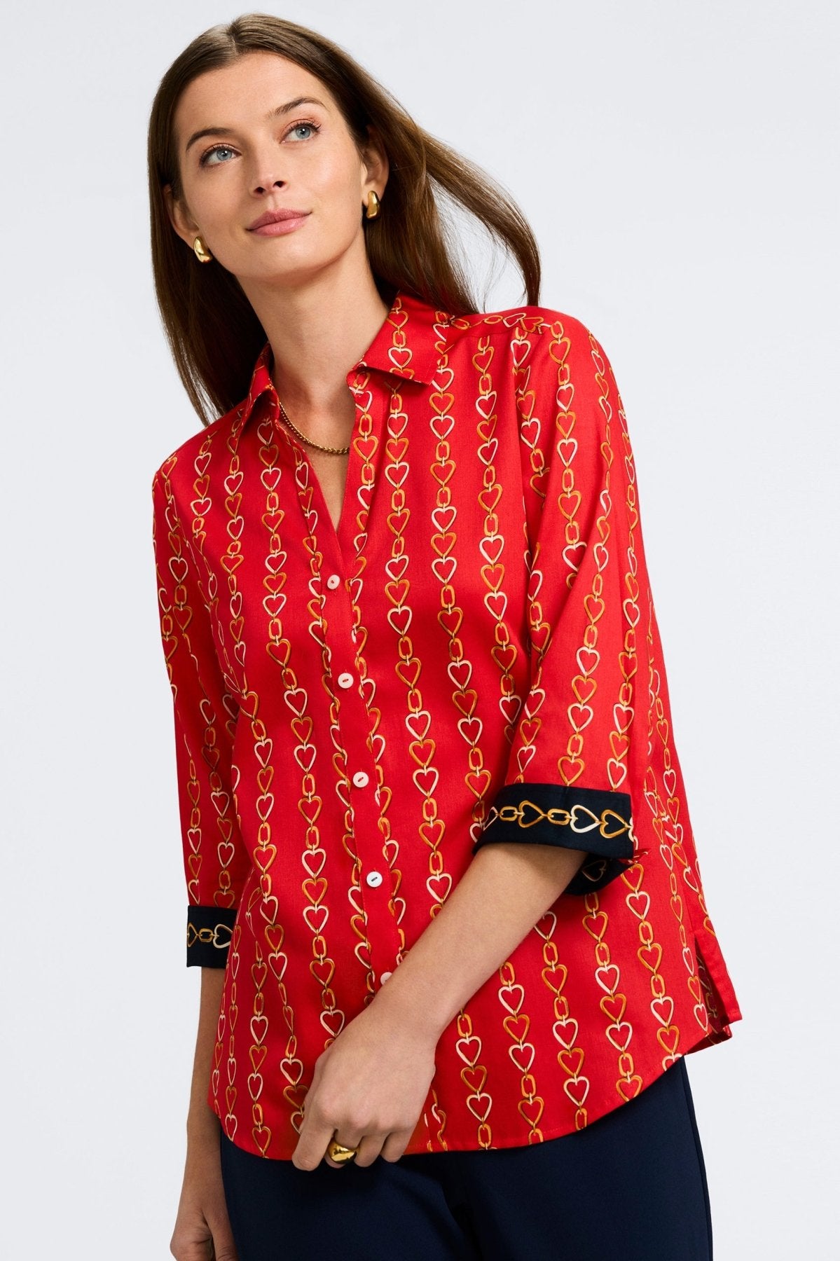 Mary Love Chain 3/4 Sleeve Shirt for Women | Stylish Casual Blouse | Perfect for Office, Date Night & Spring Outfits