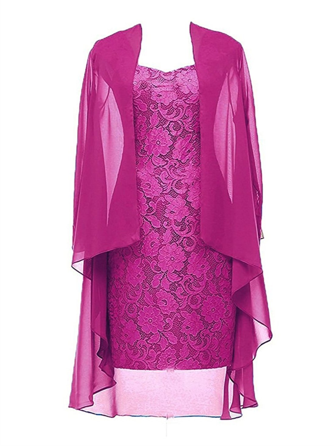Elegant 3/4 Sleeve Lace Chiffon Mother of the Bride Dress - Formal Evening Gown in Magenta Size 20W - Perfect for Weddings, Galas & Special Occasions