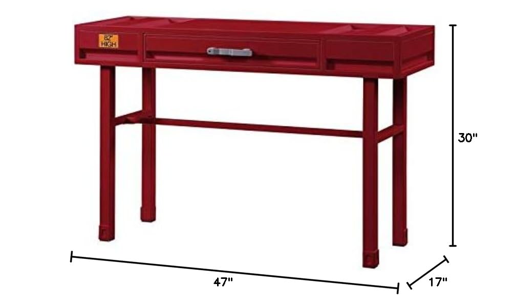 BOWERY HILL Modern Red Metal Desk for Home Office - Vanity Computer Desk with Storage, Perfect for Small Spaces & Work from Home Setup