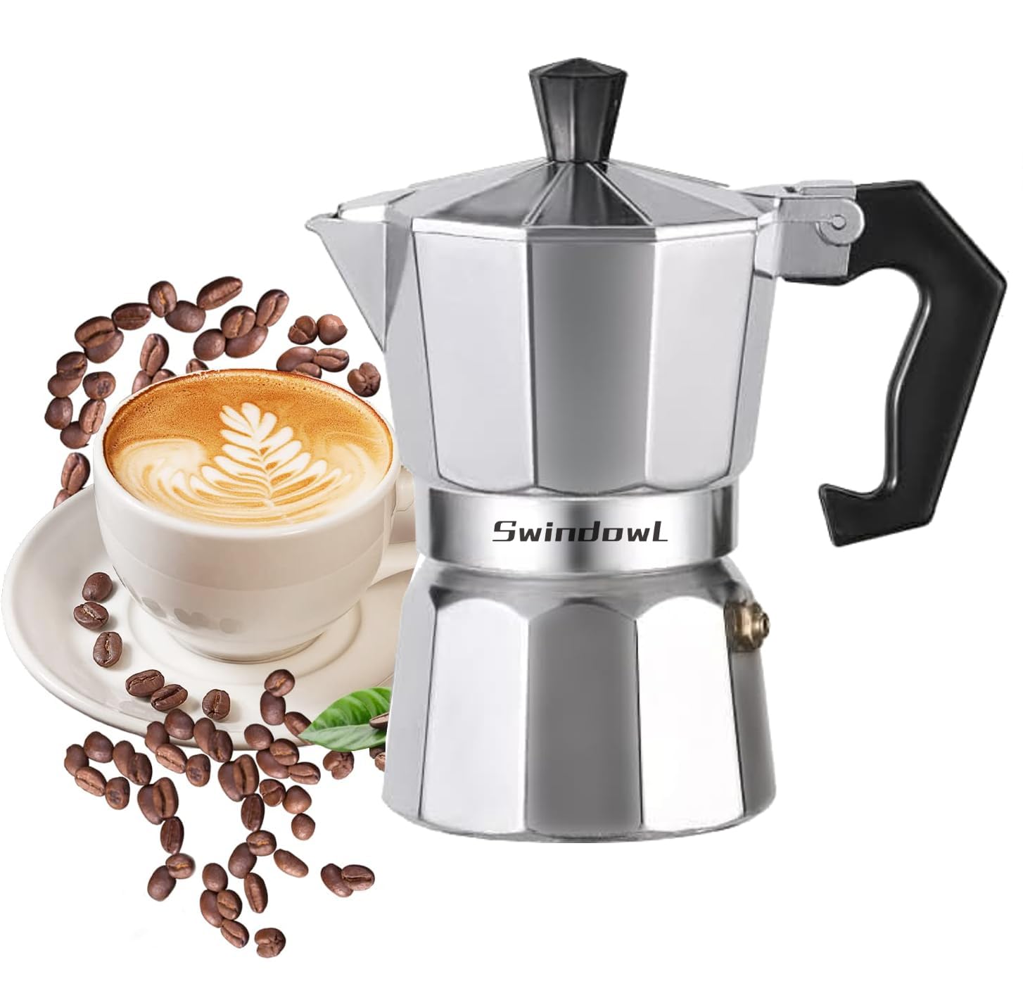 Stovetop Espresso Maker - 50ml Moka Pot Coffee Maker for Italian Coffee | 1 Cup Silver Greca Coffee Pot | Perfect for Home Brewing & Camping