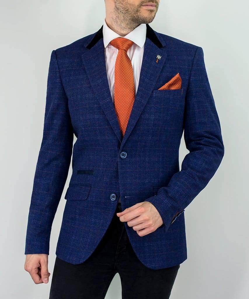 Kaiser Blue Slim Fit Checkered Jacket for Men - Stylish Casual Blazer for Office, Dating & Outdoor Events