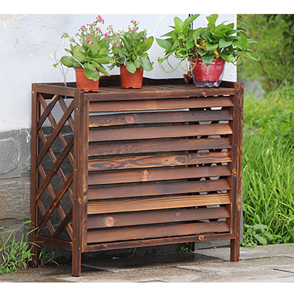 Solid Wood Louvered Air Conditioner Cover with Flower Storage Rack - Outdoor AC Unit Frame (85cm×35cm×75cm) - Perfect for Patio, Garden, and Home Exterior Decoration