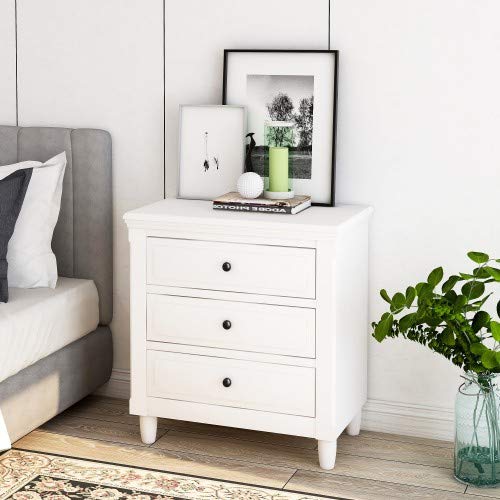 3-Drawer Solid Wood Nightstand - White End Table with Sliding Drawer & Shelf for Bedroom, Living Room or Home Office Storage | Compact Side Table & File Cabinet for Small Spaces