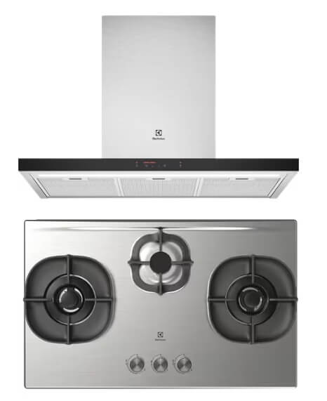 Electrolux ECT9750S 90cm UltimateTaste 500 Stainless Steel Chimney Cooker Hood + EHG8351SCP 82cm Built-in Gas Hob with 3 Cooking Zones - Premium Kitchen Ventilation & Cooking Solution for Modern Homes