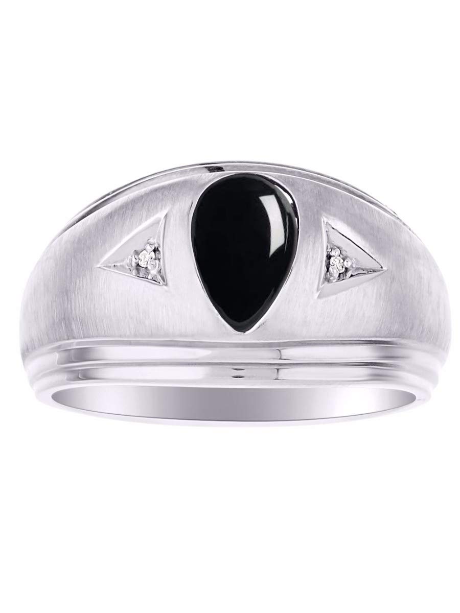 Men's Sterling Silver Ring with Pear-Shaped Tear Drop Cabochon Gemstone & Diamond - Timeless Onyx Jewelry for Men (Sizes 8-13) | Perfect for Weddings, Anniversaries & Formal Occasions